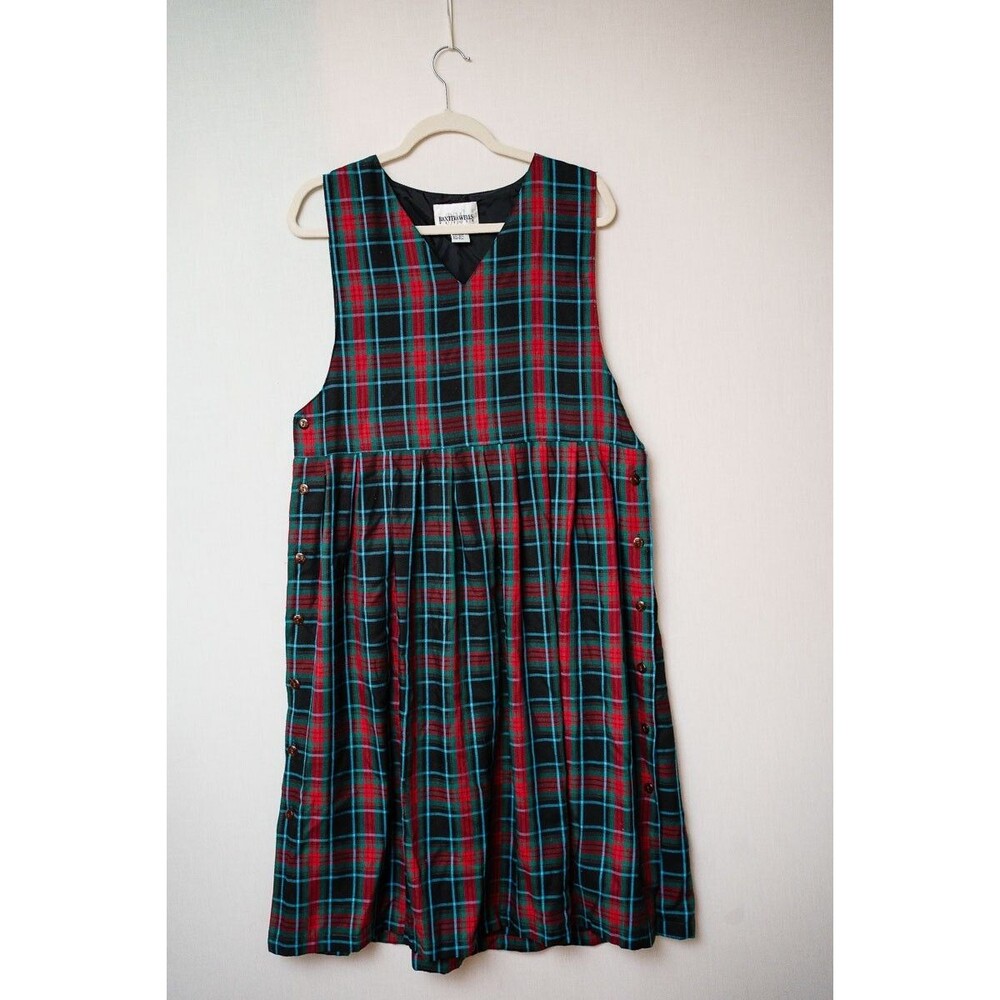 Baxter & Wells Vintage womens plaid dress pleated Petite‎ P/L dark academia goth